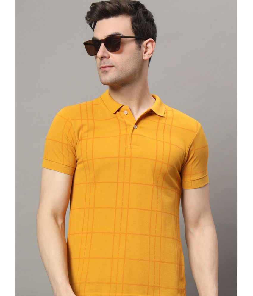     			RELANE Cotton Blend Regular Fit Checks Half Sleeves Men's Polo T Shirt - Mustard ( Pack of 1 )