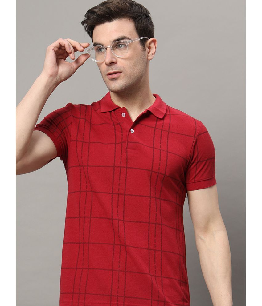     			RELANE Cotton Blend Regular Fit Checks Half Sleeves Men's Polo T Shirt - Maroon ( Pack of 1 )