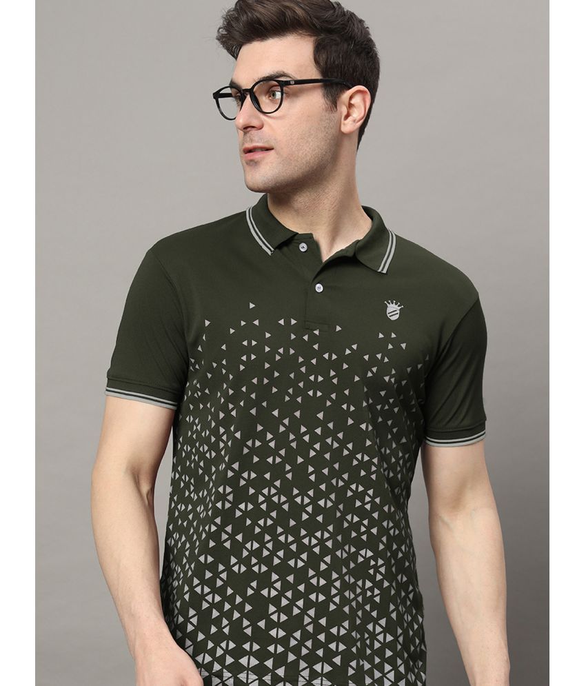     			RELANE Pack of 1 Cotton Blend Regular Fit Printed Half Sleeves Men's Polo T Shirt ( Dark Green )