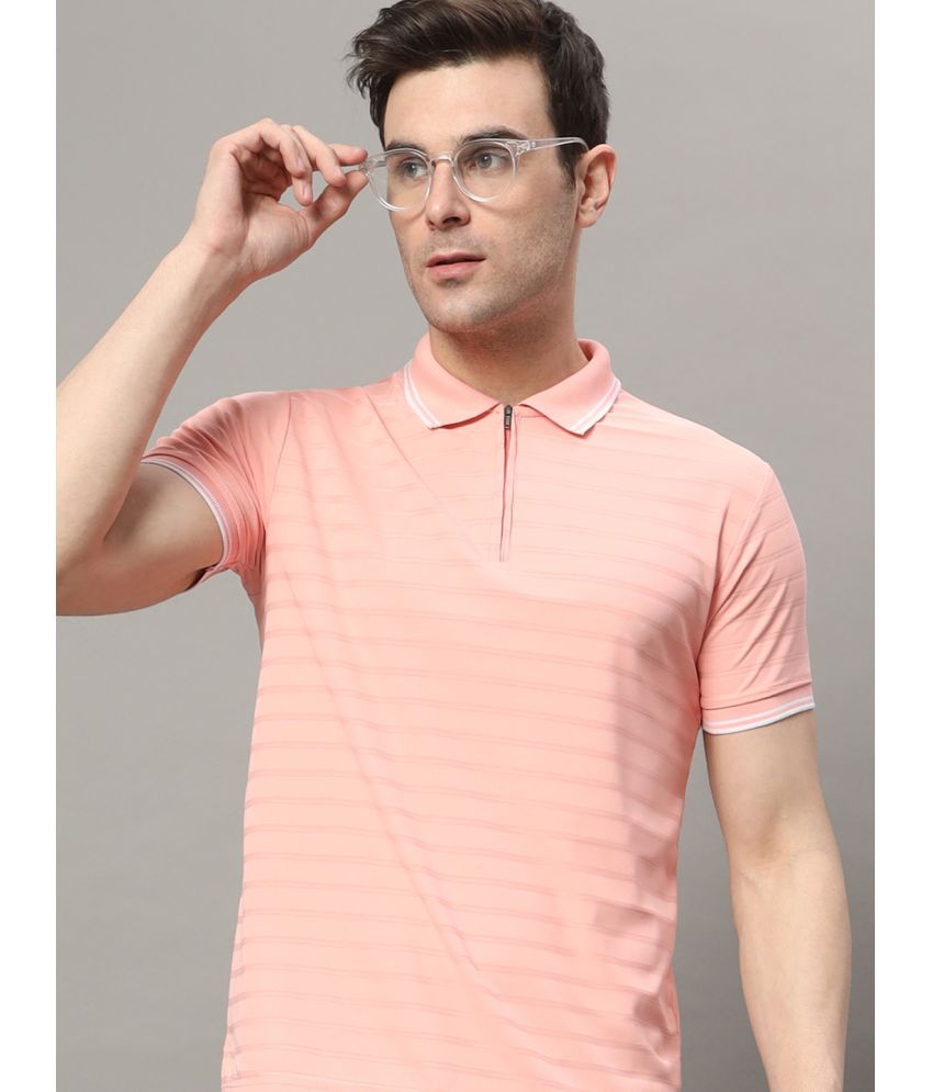     			RELANE Pack of 1 Cotton Blend Regular Fit Striped Half Sleeves Men's Polo T Shirt ( Pink )