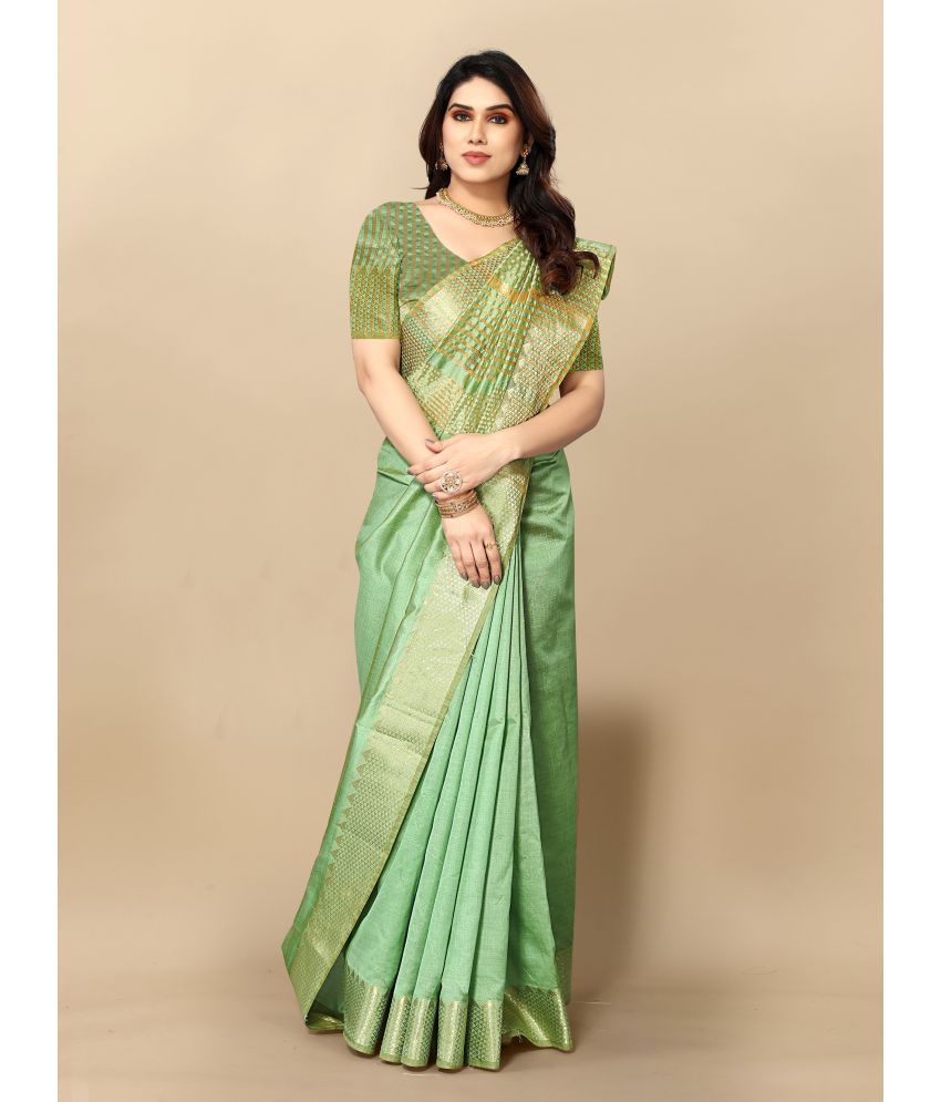     			Sidhidata Cotton Embellished Saree With Blouse Piece - Light Green ( Pack of 1 )
