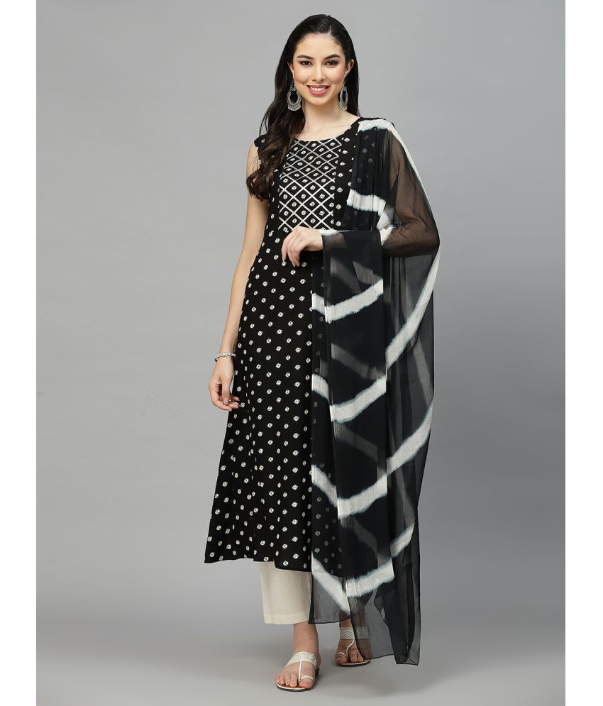     			Stylum Rayon Printed A-Line Women's Kurti with Dupatta - Black ( Pack of 1 )