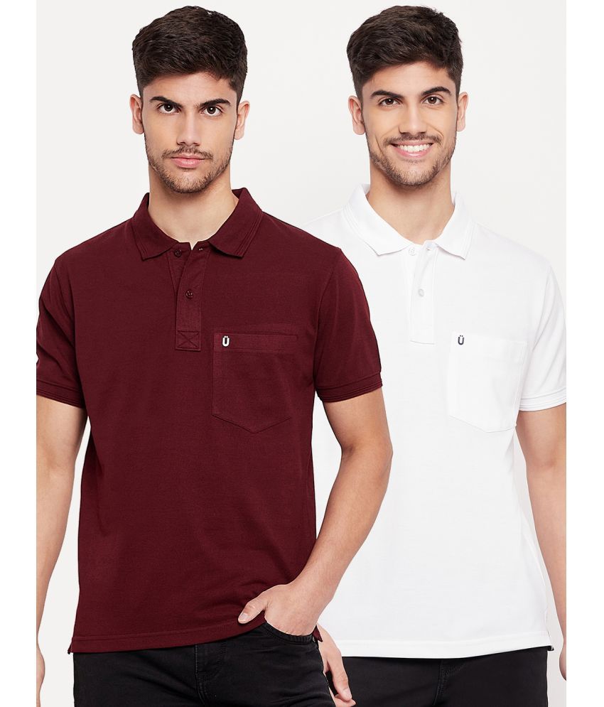     			UNIBERRY Cotton Blend Regular Fit Solid Half Sleeves Men's Polo T Shirt - Maroon ( Pack of 2 )