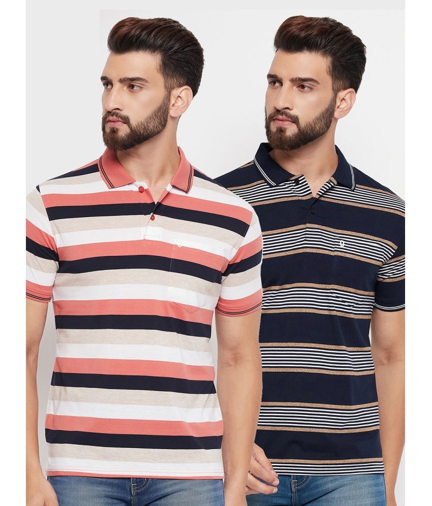     			UNIBERRY Cotton Blend Regular Fit Striped Half Sleeves Men's Polo T Shirt - Coral ( Pack of 2 )