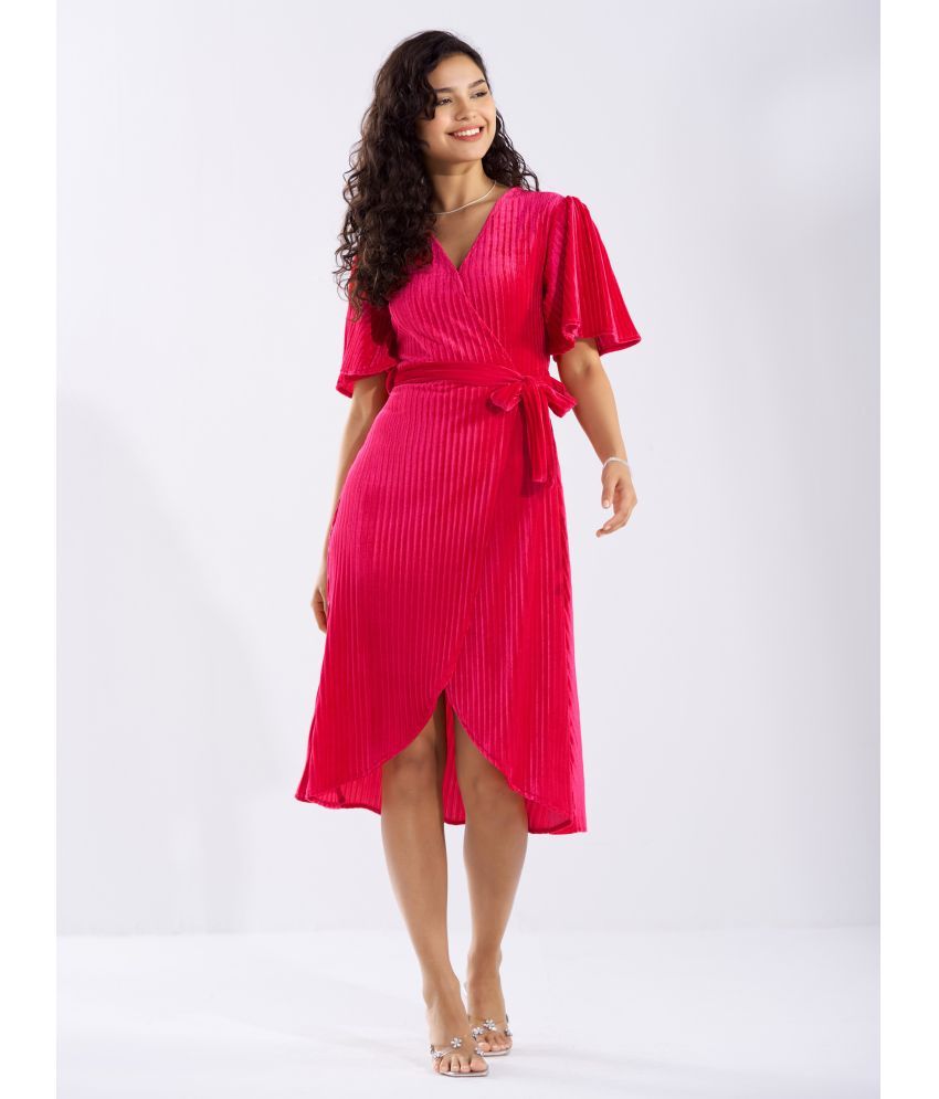     			aask Velvet Solid Midi Women's Fit & Flare Dress - Pink ( Pack of 1 )