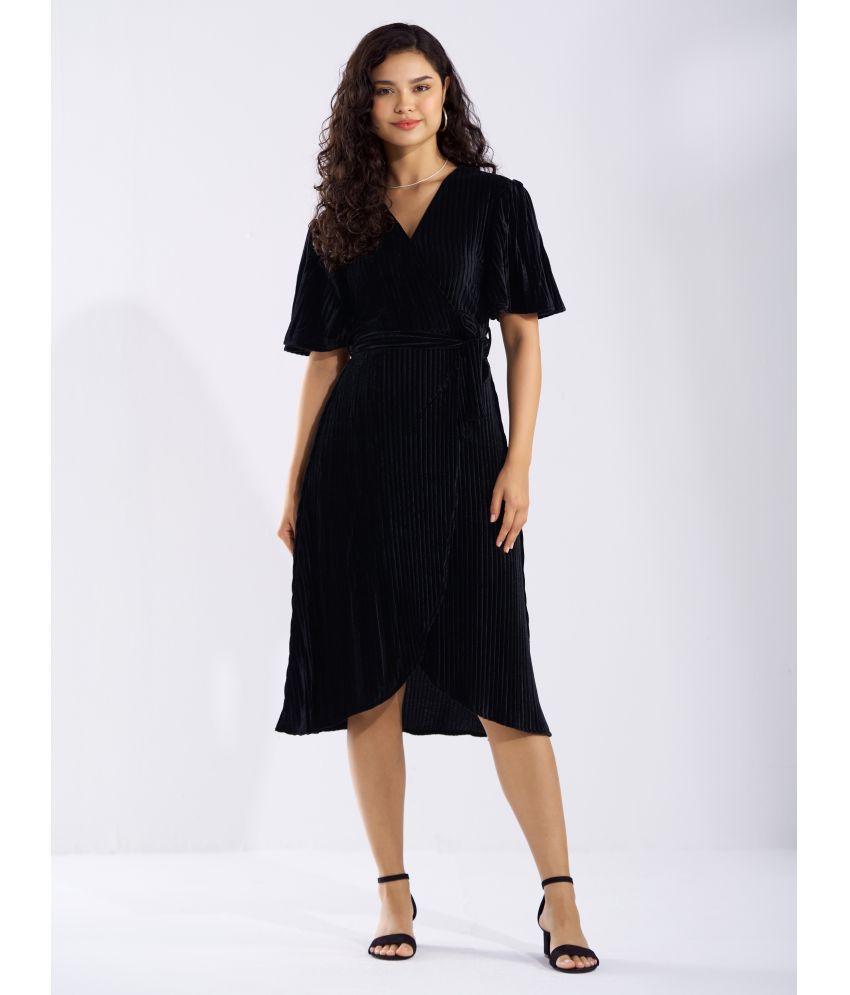     			aask Velvet Solid Midi Women's Fit & Flare Dress - Black ( Pack of 1 )