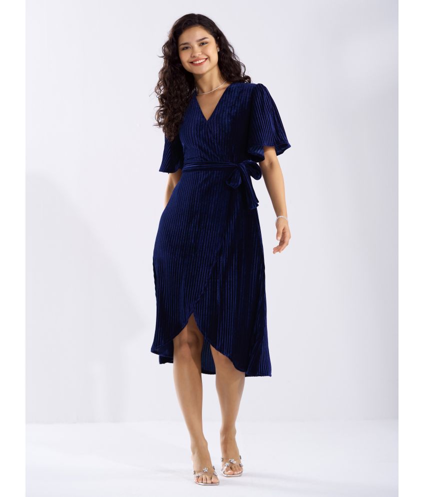     			aask Velvet Solid Midi Women's Fit & Flare Dress - Blue ( Pack of 1 )