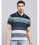 Monte Carlo Cotton Blend Regular Fit Striped Half Sleeves Men's Polo T Shirt - Navy Blue ( Pack of 1 )