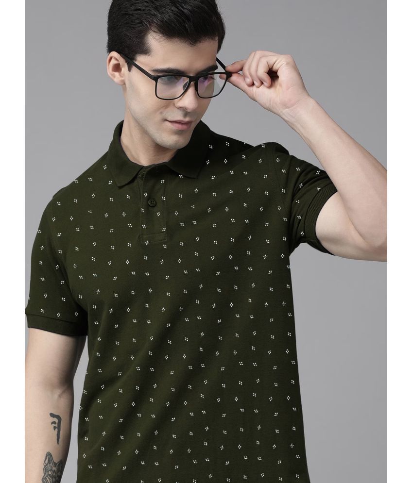     			ADORATE Cotton Blend Regular Fit Printed Half Sleeves Men's Polo T Shirt - Olive ( Pack of 1 )
