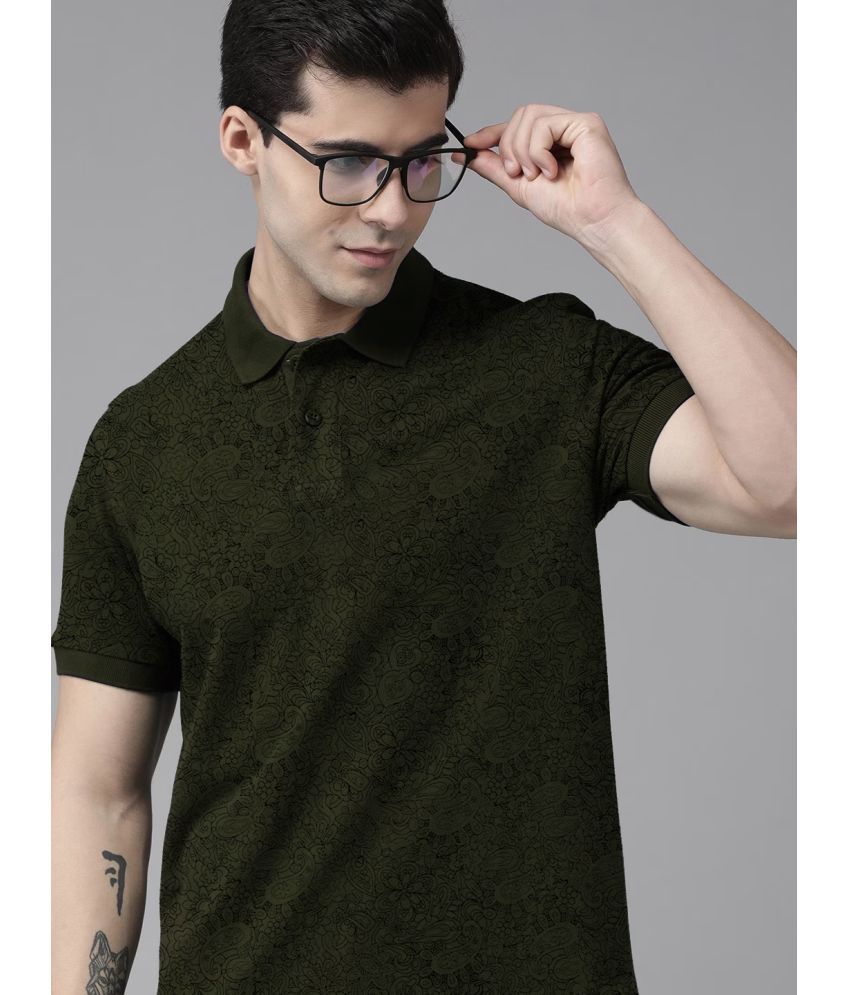     			ADORATE Cotton Blend Regular Fit Printed Half Sleeves Men's Polo T Shirt - Olive ( Pack of 1 )