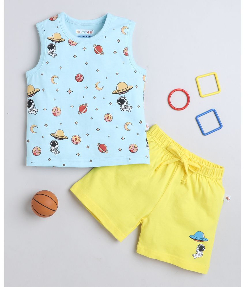     			BUMZEE Blue & Yellow Boys Sleeveless T-Shirt & Short Set Age - 2-3 Years
