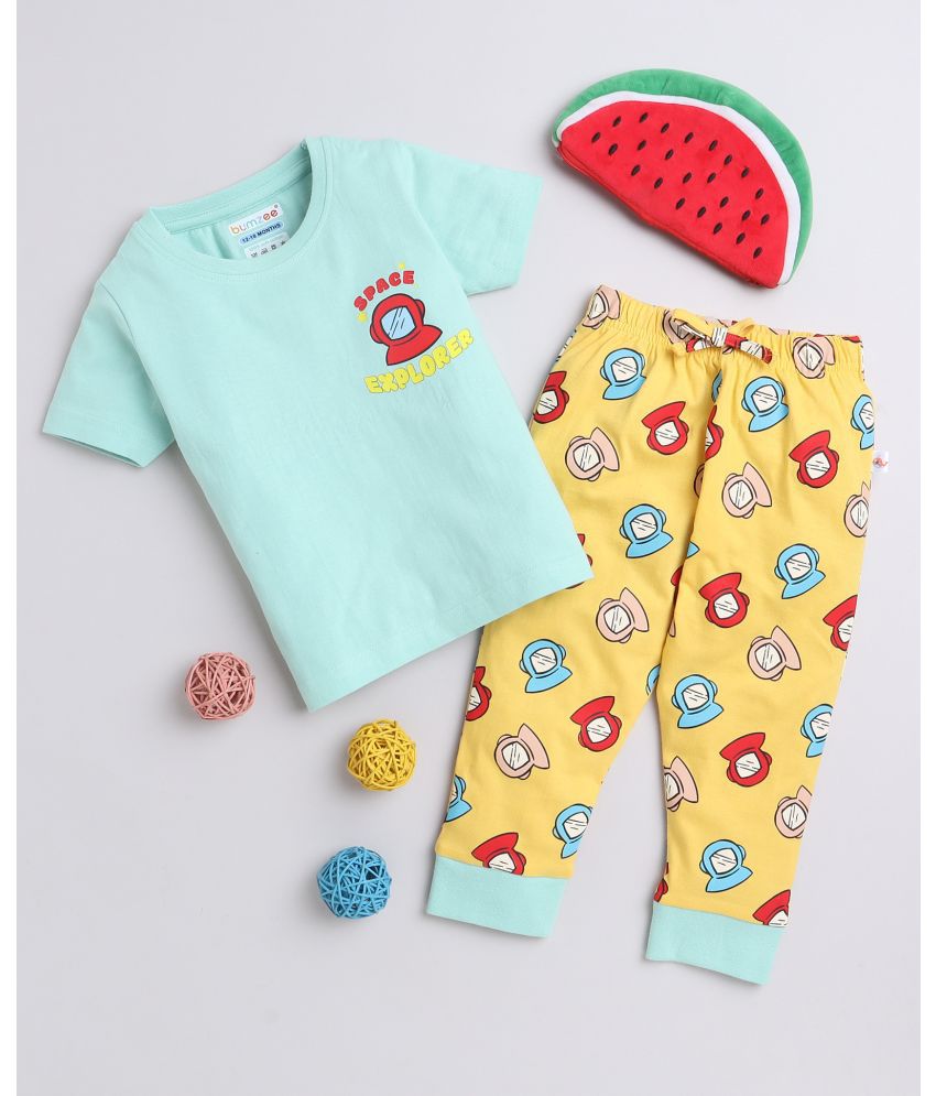     			BUMZEE Mint & Yellow Boys Half Sleeves T-Shirt & Pyjama Set Age - 5-6 Years