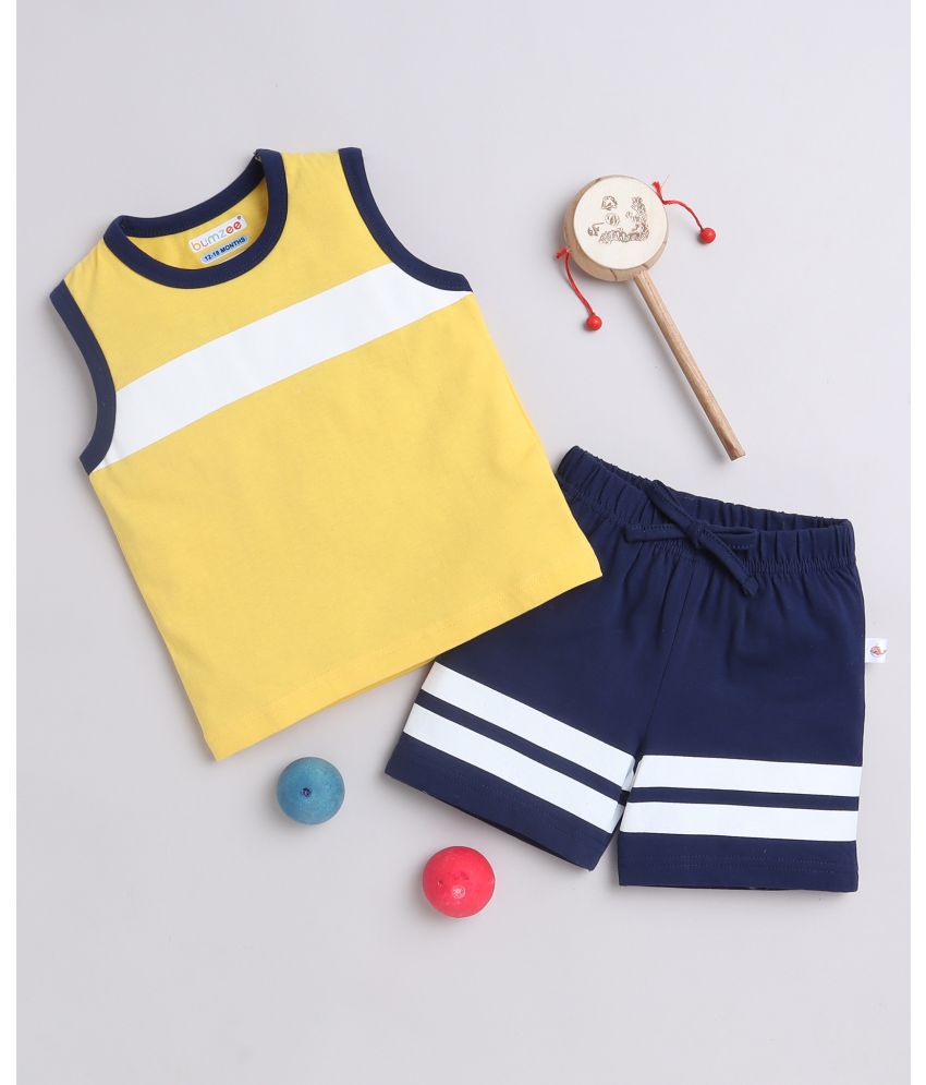    			BUMZEE Navy & Yellow Boys Sleeveless T-Shirt & Short Set Age - 2-3 Years