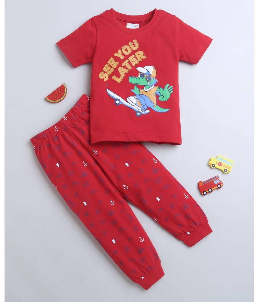     			BUMZEE Red Boys Half Sleeves T-Shirt & Pyjama Set Age - 12-18 Months