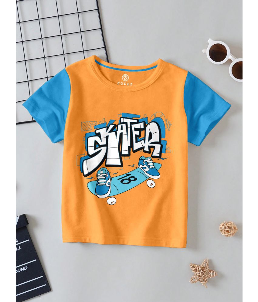     			CODEZ Orange Cotton Blend Boy's T-Shirt ( Pack of 1 )