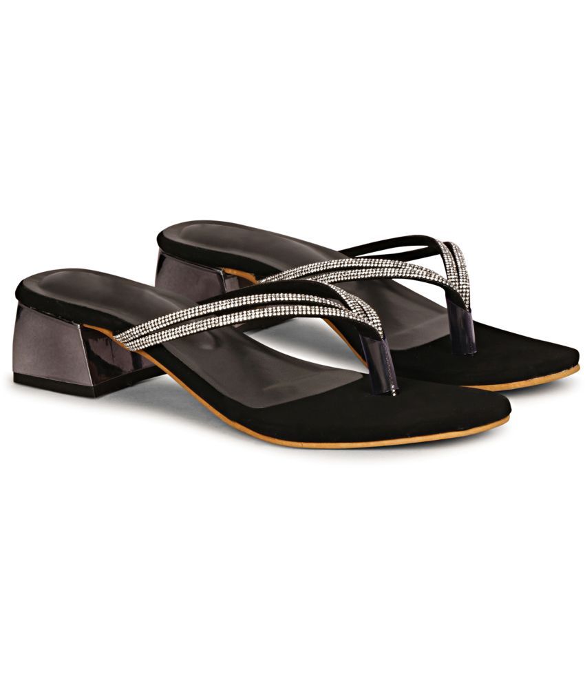     			Ishransh Black Women's Sandal Heels