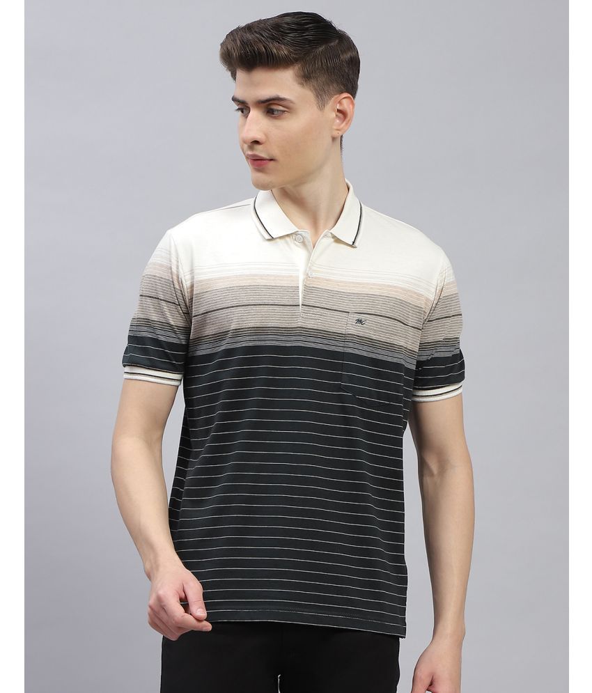     			Monte Carlo Cotton Blend Regular Fit Striped Half Sleeves Men's Polo T Shirt - Black ( Pack of 1 )
