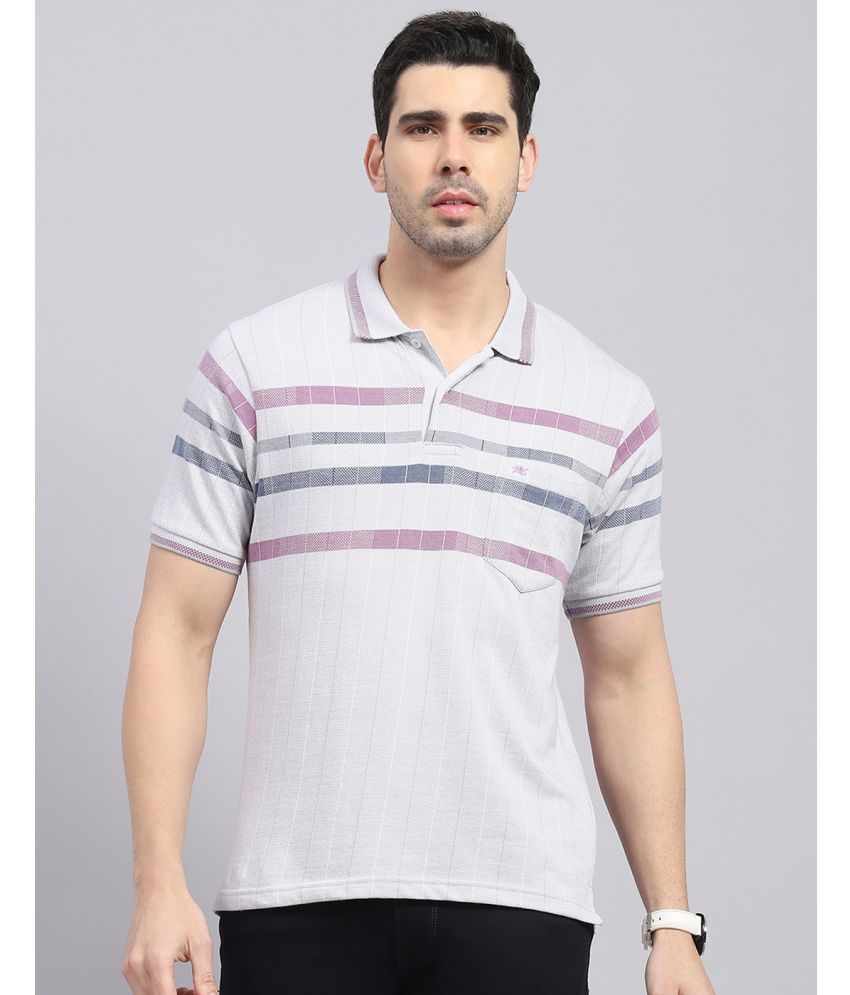     			Monte Carlo Cotton Blend Regular Fit Striped Half Sleeves Men's Polo T Shirt - Grey ( Pack of 1 )