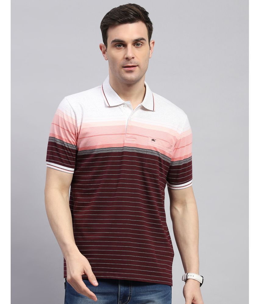     			Monte Carlo Cotton Blend Regular Fit Striped Half Sleeves Men's Polo T Shirt - Maroon ( Pack of 1 )