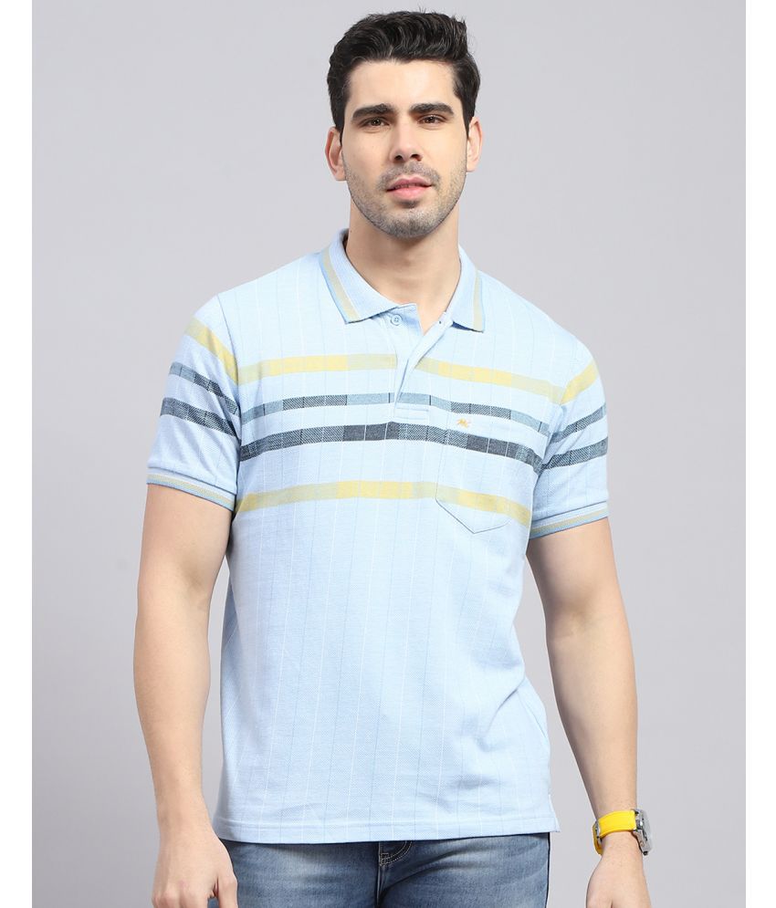     			Monte Carlo Cotton Blend Regular Fit Striped Half Sleeves Men's Polo T Shirt - Blue ( Pack of 1 )