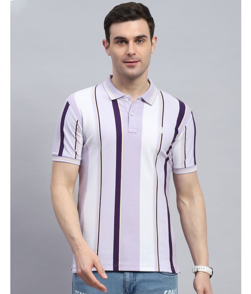     			Monte Carlo Cotton Blend Regular Fit Striped Half Sleeves Men's Polo T Shirt - Purple ( Pack of 1 )