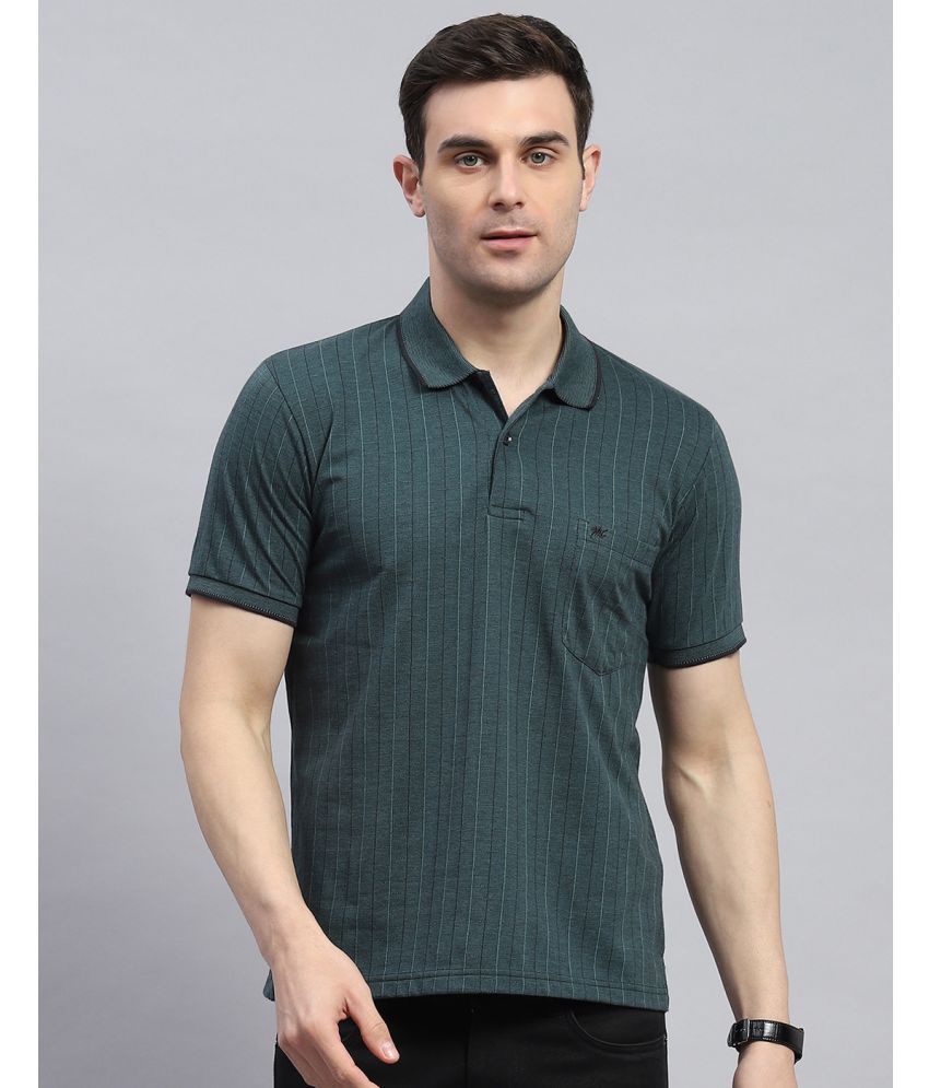     			Monte Carlo Cotton Blend Regular Fit Striped Half Sleeves Men's Polo T Shirt - Green ( Pack of 1 )