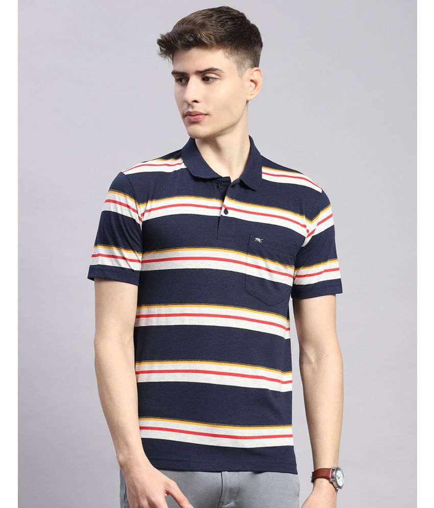    			Monte Carlo Cotton Blend Regular Fit Striped Half Sleeves Men's Polo T Shirt - Navy Blue ( Pack of 1 )