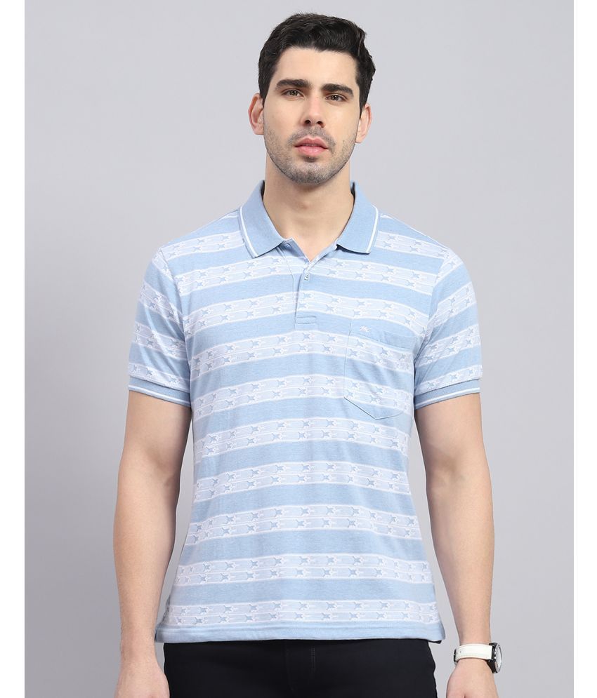     			Monte Carlo Cotton Blend Regular Fit Striped Half Sleeves Men's Polo T Shirt - Blue ( Pack of 1 )