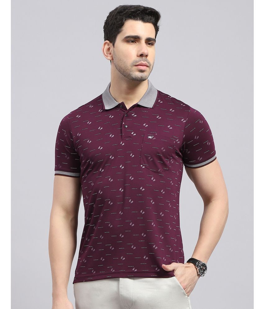     			Monte Carlo Cotton Blend Regular Fit Printed Half Sleeves Men's Polo T Shirt - Wine ( Pack of 1 )