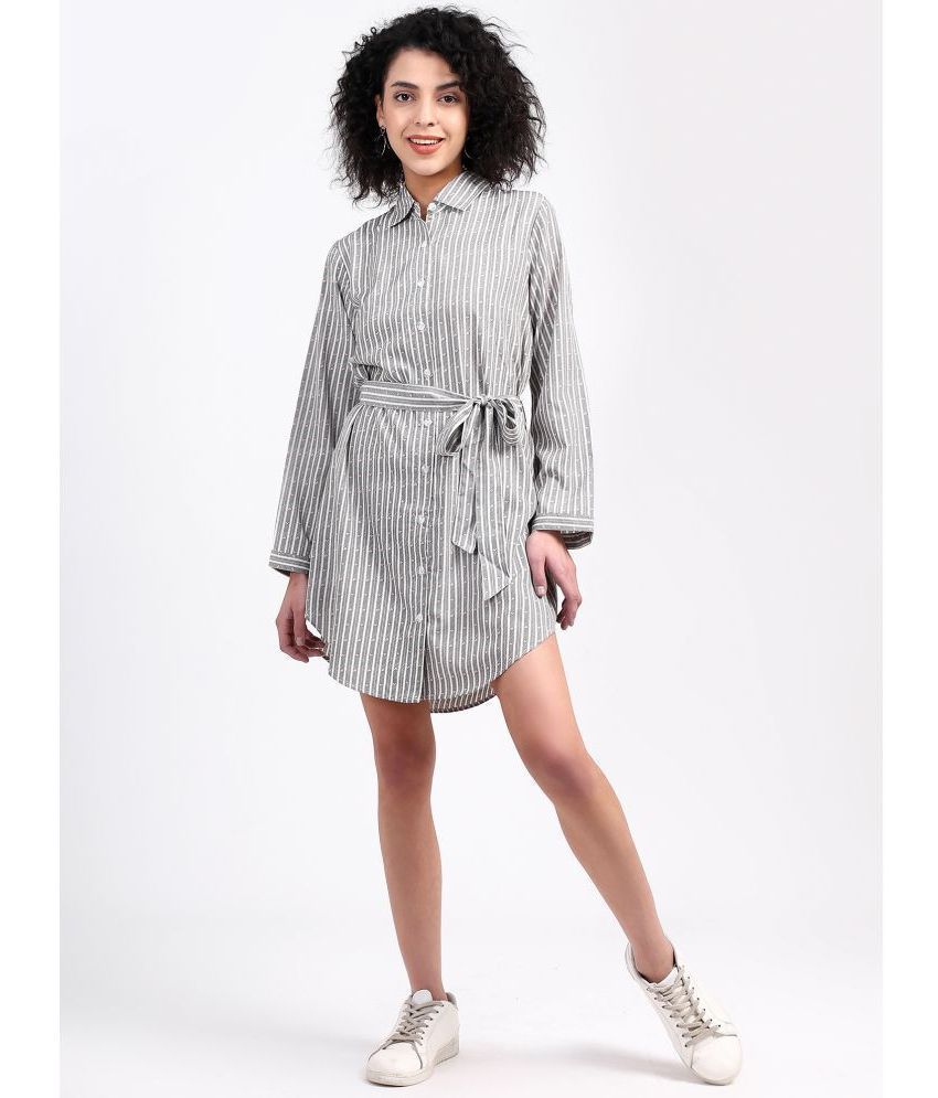     			Pret By Kefi Crepe Striped Above Knee Women's Shirt Dress - Grey ( Pack of 1 )