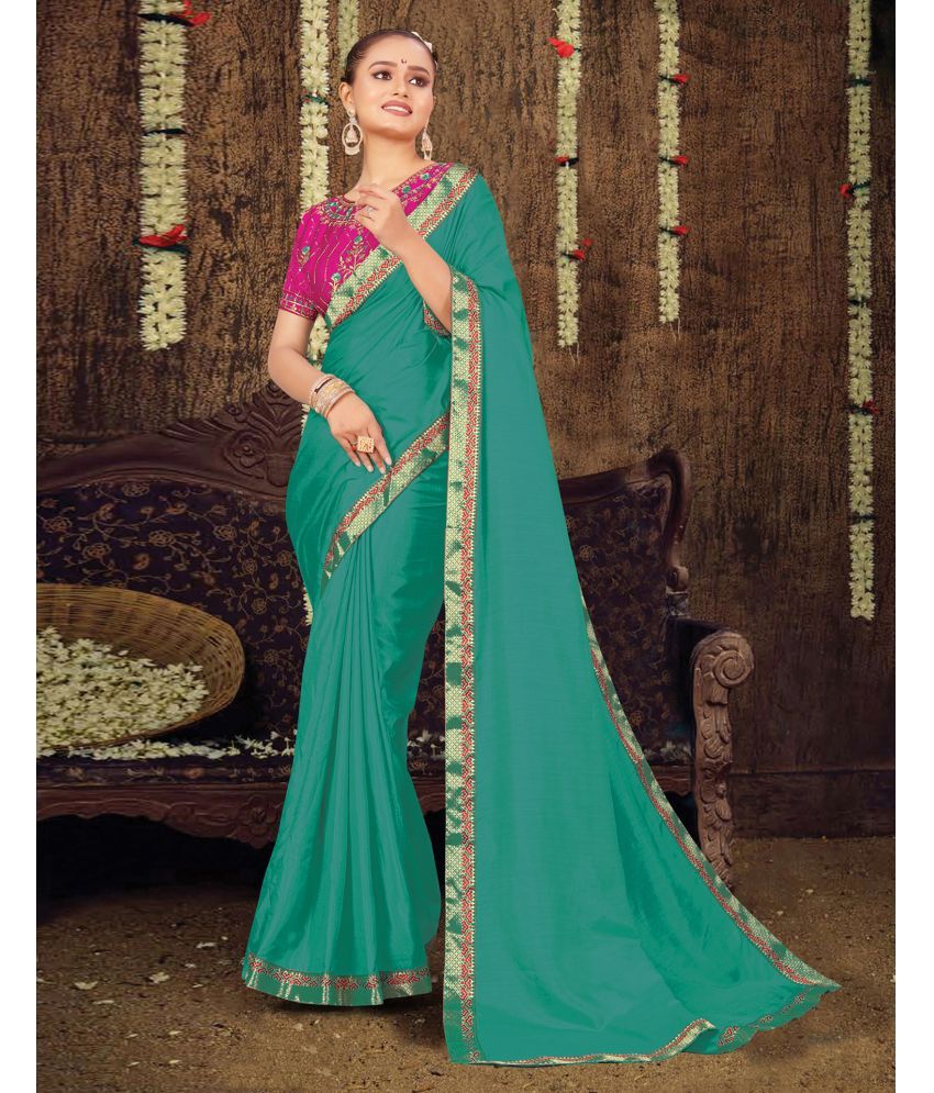     			Samah Art Silk Dyed Saree With Blouse Piece - Turquoise ( Pack of 1 )