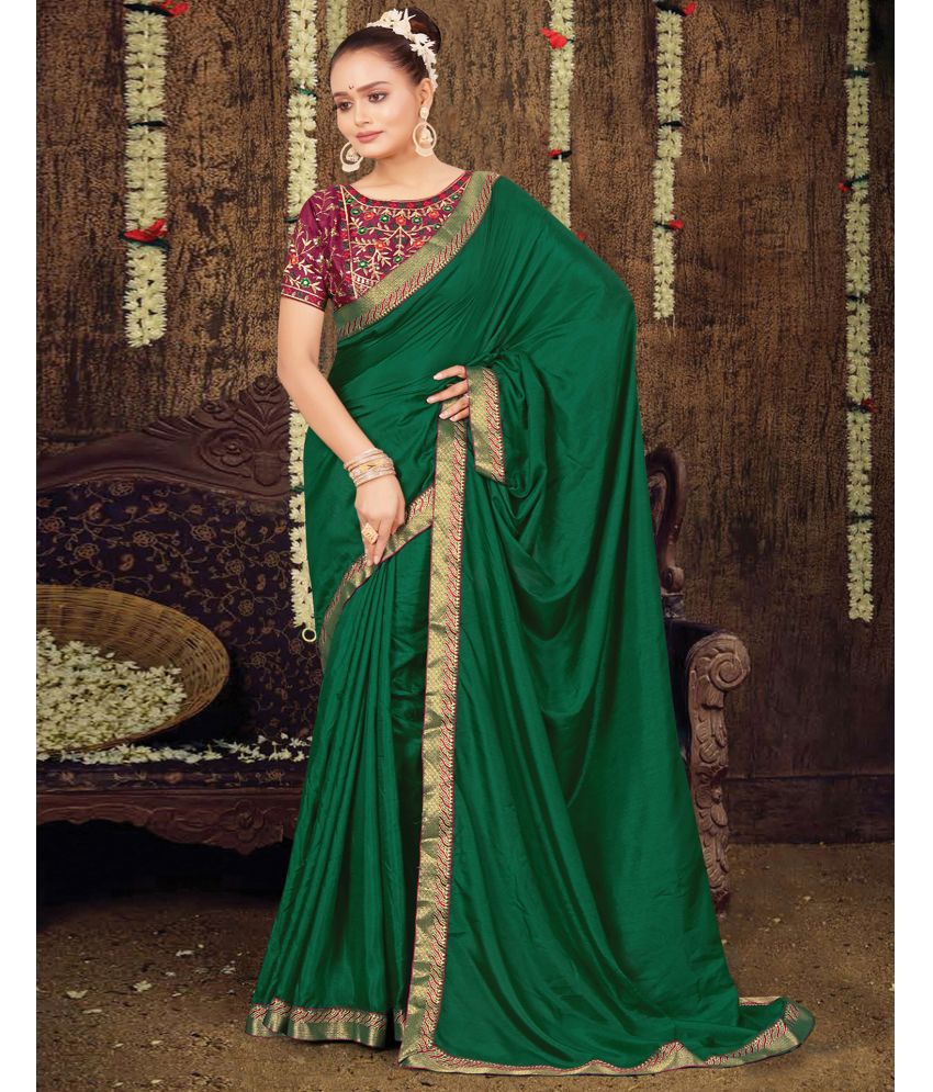     			Samah Art Silk Dyed Saree With Blouse Piece - Green ( Pack of 1 )