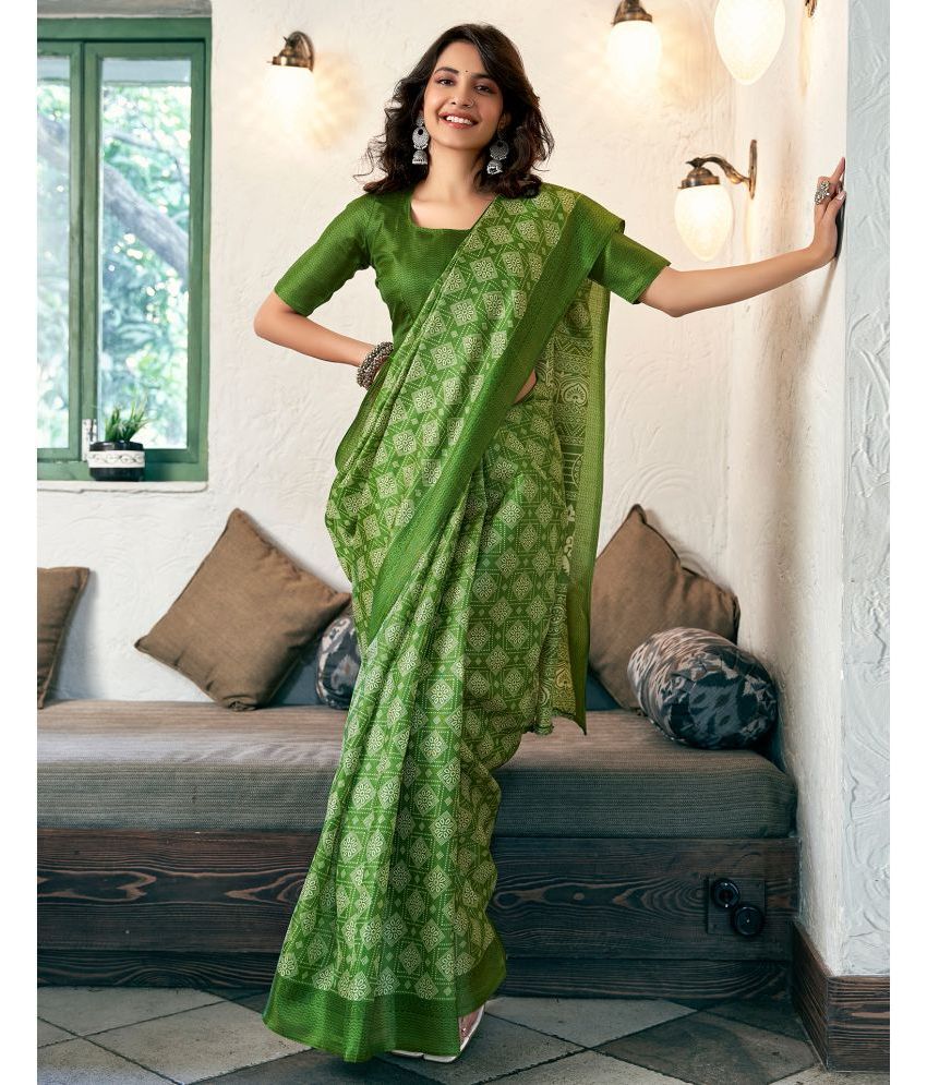     			Samah Art Silk Printed Saree With Blouse Piece - Green ( Pack of 1 )