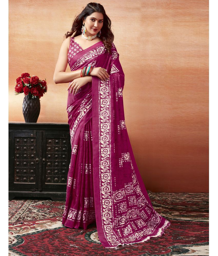     			Samah Art Silk Printed Saree With Blouse Piece - Rani ( Pack of 1 )