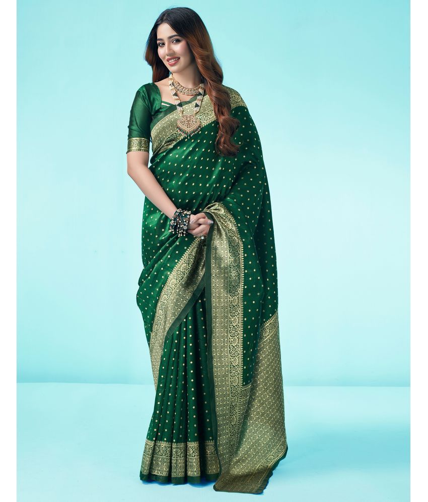     			Samah Art Silk Self Design Saree With Blouse Piece - Green ( Pack of 1 )