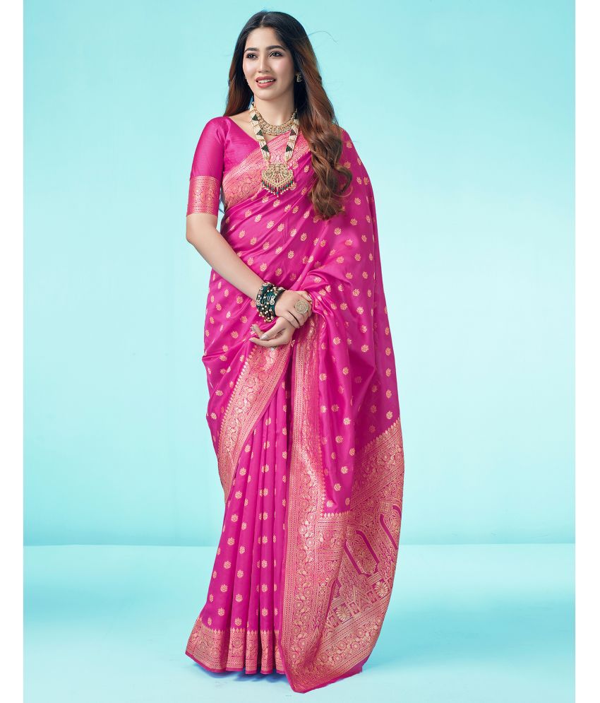     			Samah Art Silk Self Design Saree With Blouse Piece - Pink ( Pack of 1 )