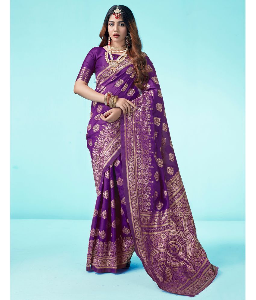     			Samah Art Silk Self Design Saree With Blouse Piece - Purple ( Pack of 1 )