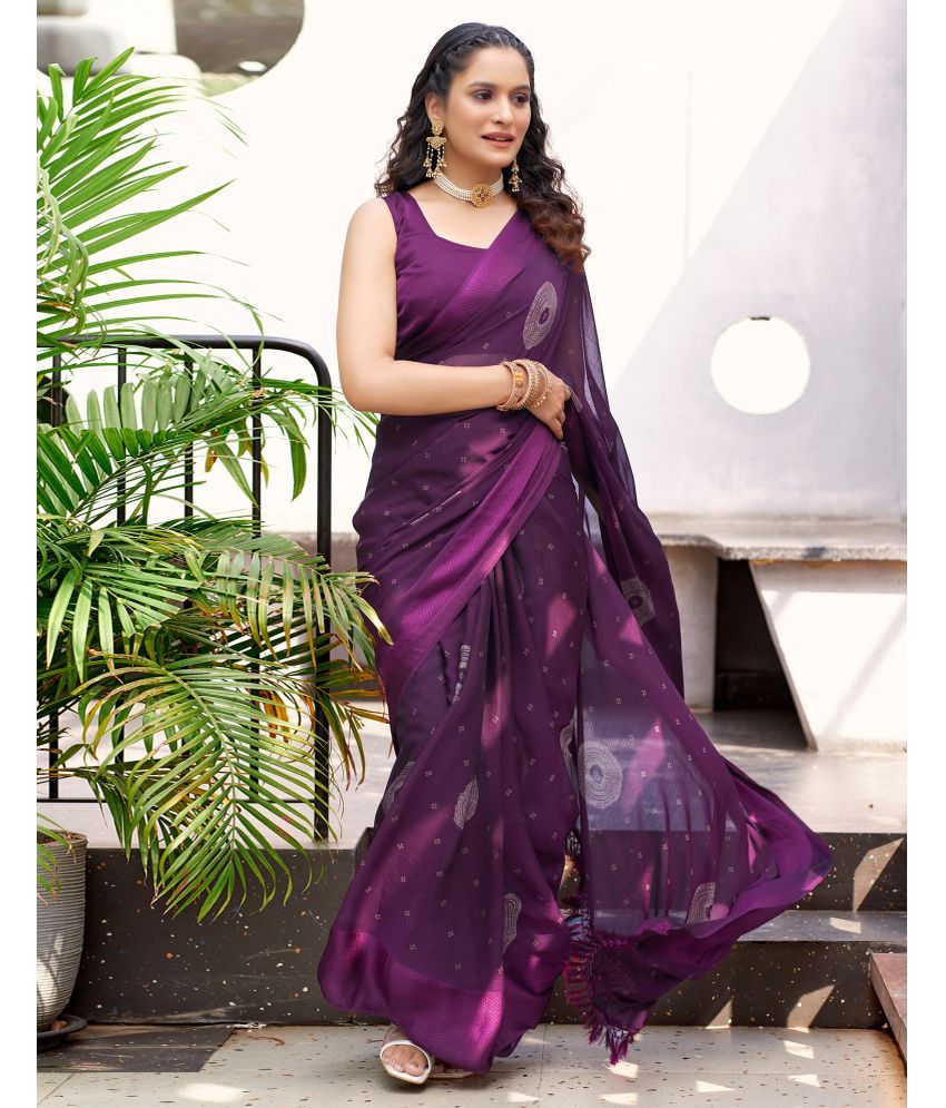     			Samah Chiffon Printed Saree With Blouse Piece - Purple ( Pack of 1 )