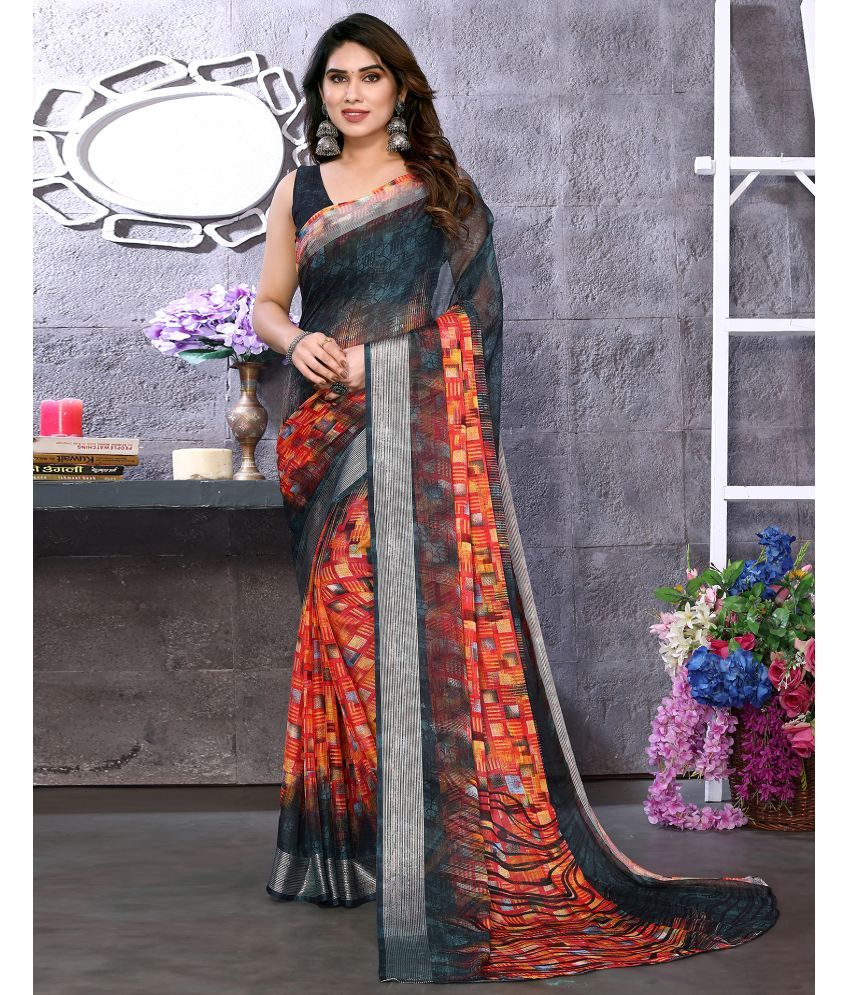     			Samah Chiffon Printed Saree With Blouse Piece - Multicolour ( Pack of 1 )