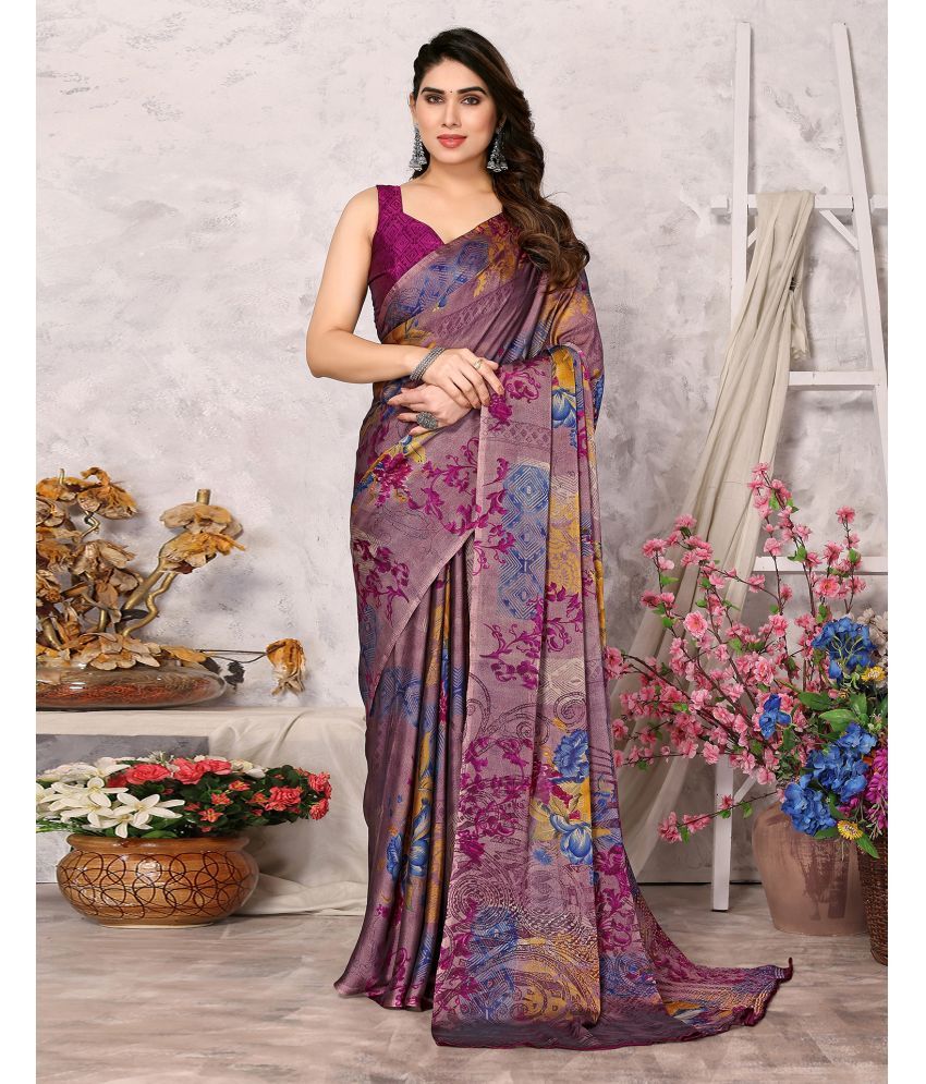     			Samah Chiffon Printed Saree With Blouse Piece - Wine ( Pack of 1 )