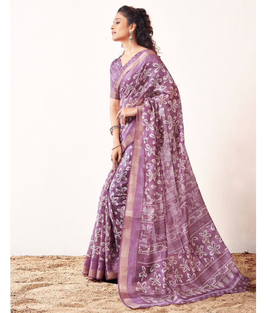     			Samah Cotton Blend Printed Saree With Blouse Piece - Lavender ( Pack of 1 )