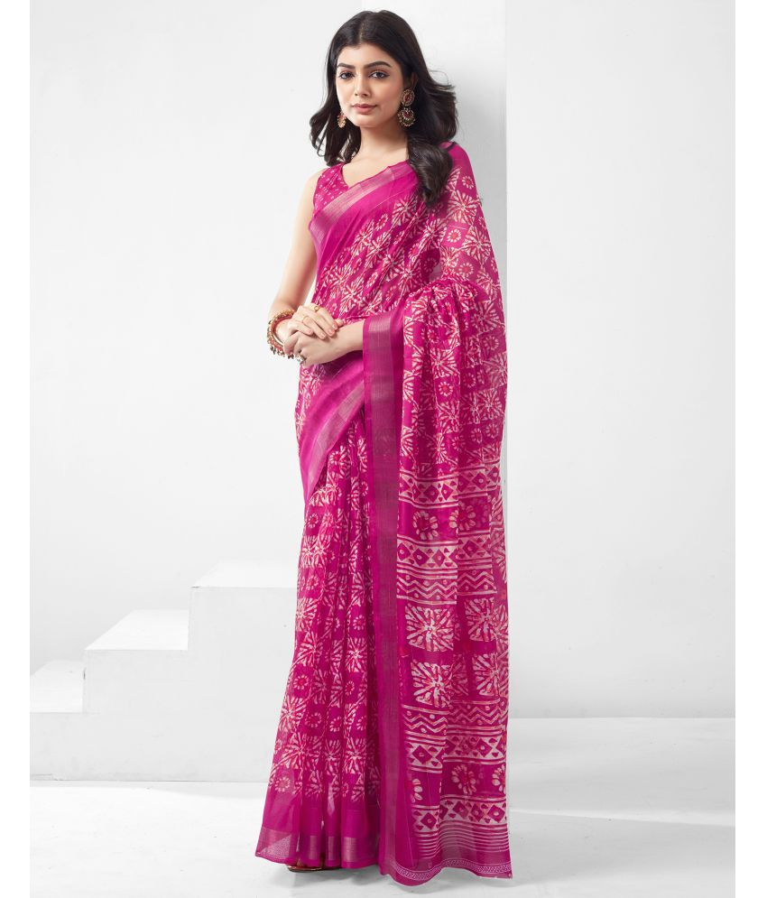     			Samah Cotton Blend Printed Saree With Blouse Piece - Rani ( Pack of 1 )