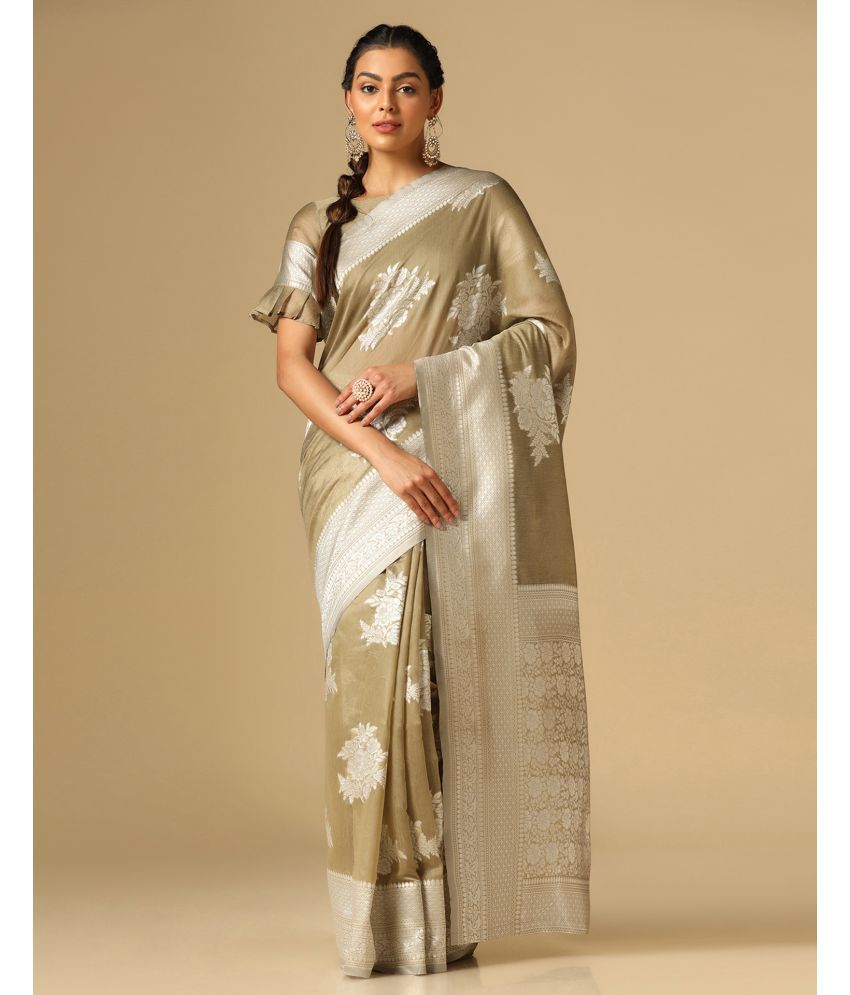     			Samah Cotton Blend Self Design Saree With Blouse Piece - Beige ( Pack of 1 )