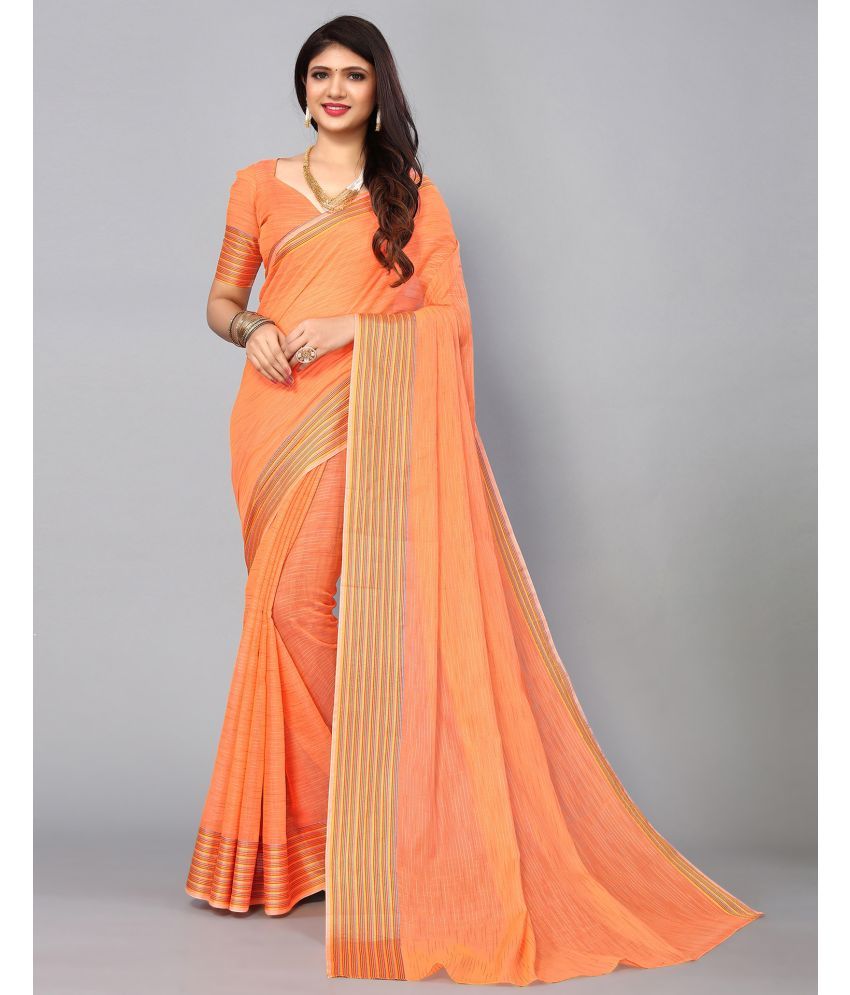     			Samah Cotton Blend Woven Saree With Blouse Piece - Orange ( Pack of 1 )