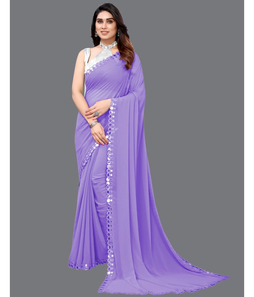     			Samah Georgette Dyed Saree With Blouse Piece - Lavender ( Pack of 1 )