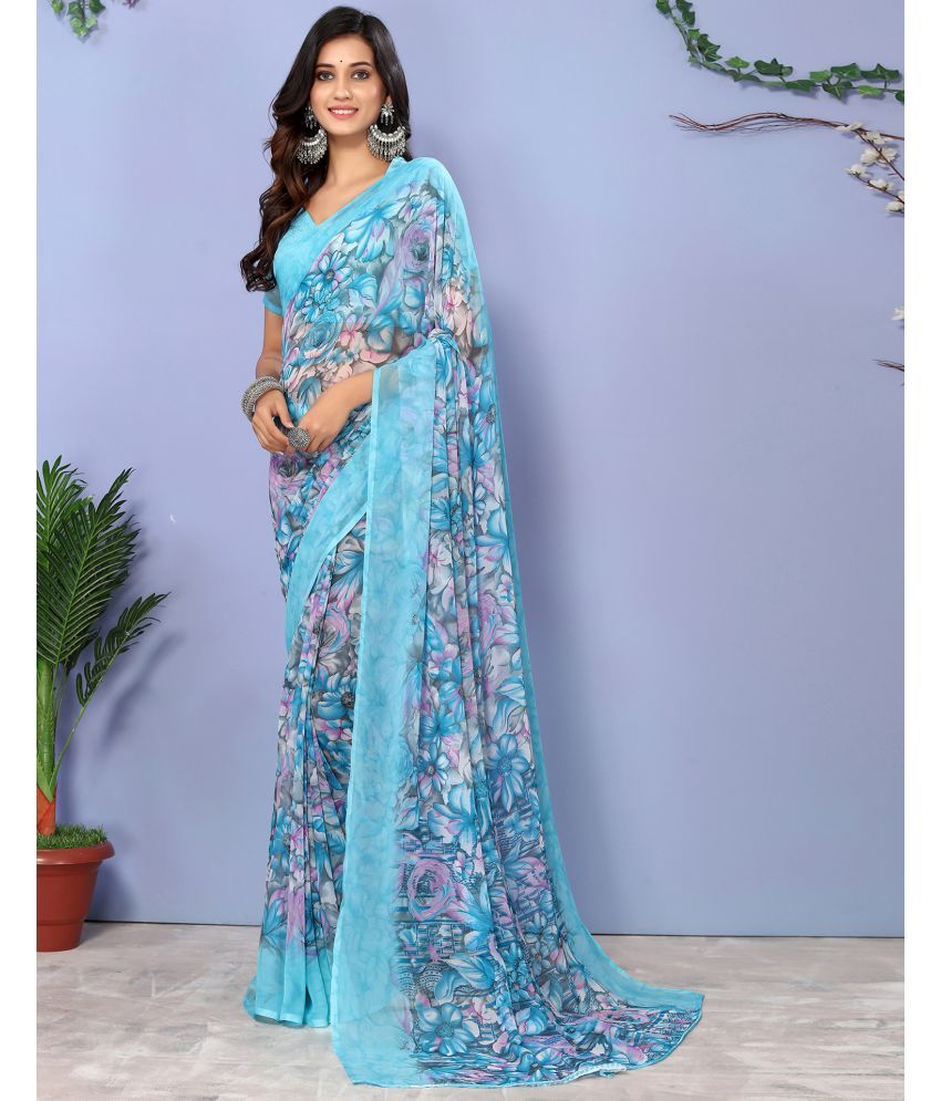     			Samah Georgette Printed Saree With Blouse Piece - Light Blue ( Pack of 1 )