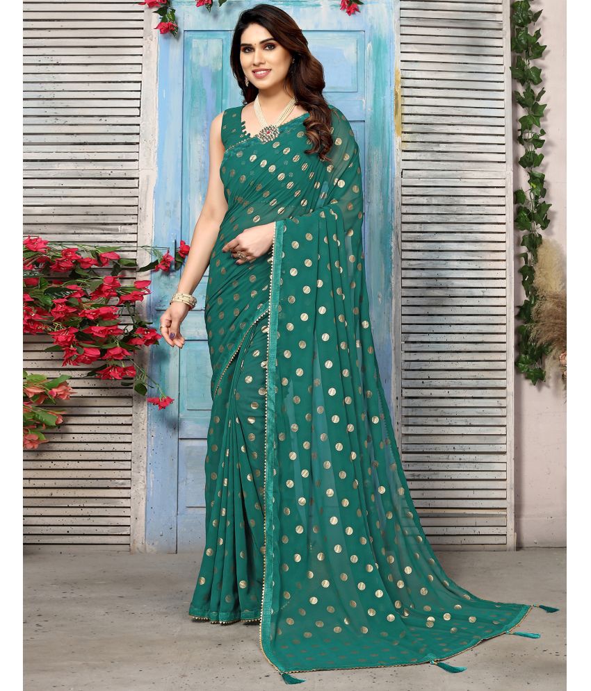     			Samah Georgette Printed Saree With Blouse Piece - Green ( Pack of 1 )