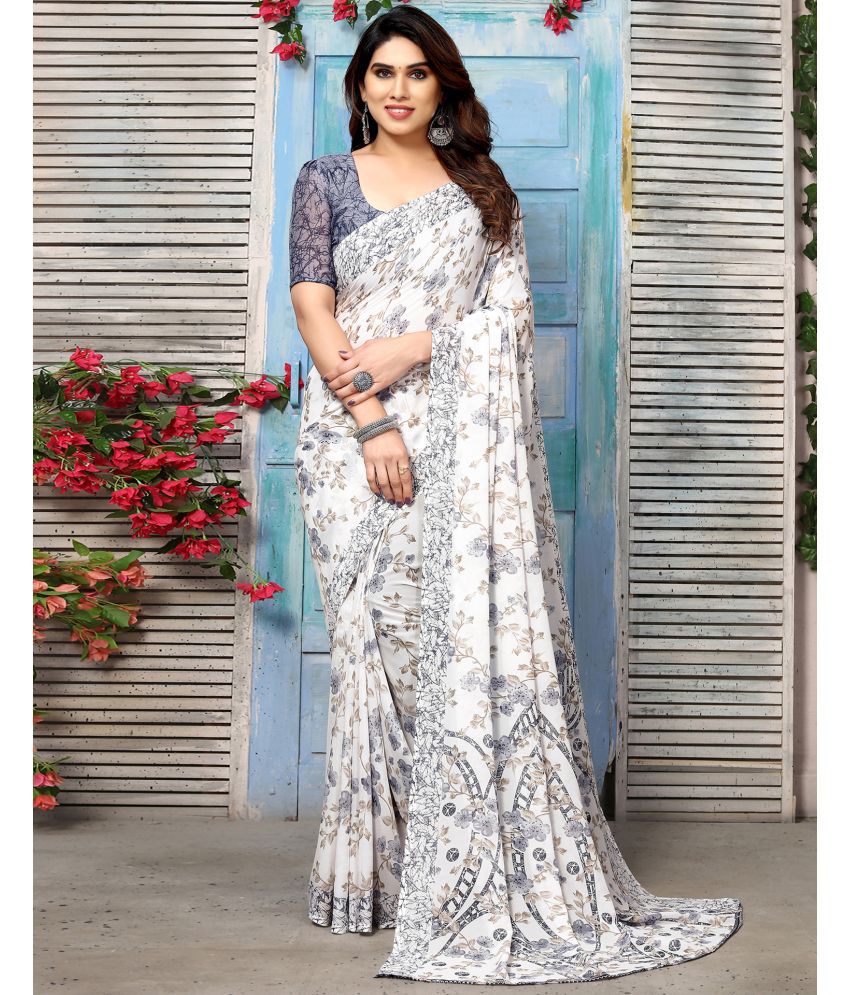     			Samah Georgette Printed Saree With Blouse Piece - White ( Pack of 1 )
