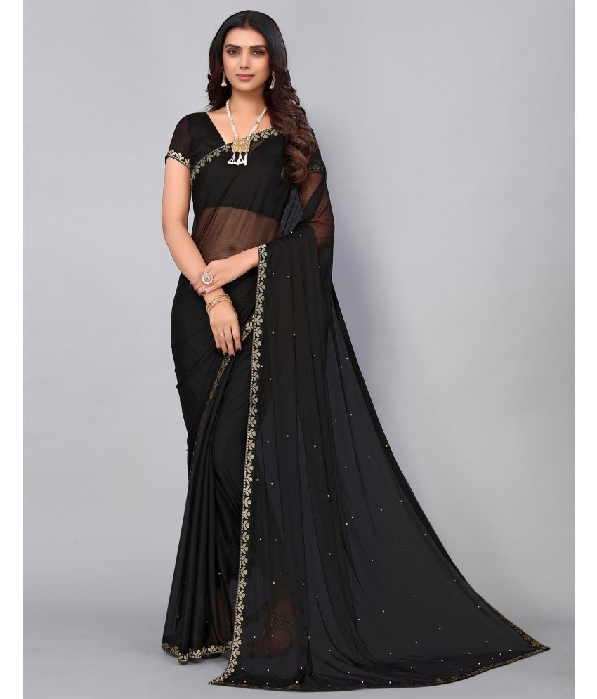     			Samah Lycra Dyed Saree With Blouse Piece - Black ( Pack of 1 )