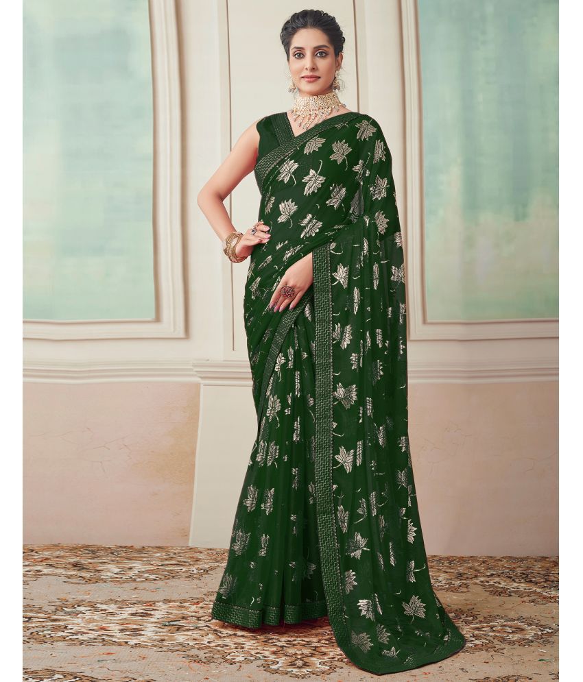     			Samah Lycra Printed Saree With Blouse Piece - Green ( Pack of 1 )
